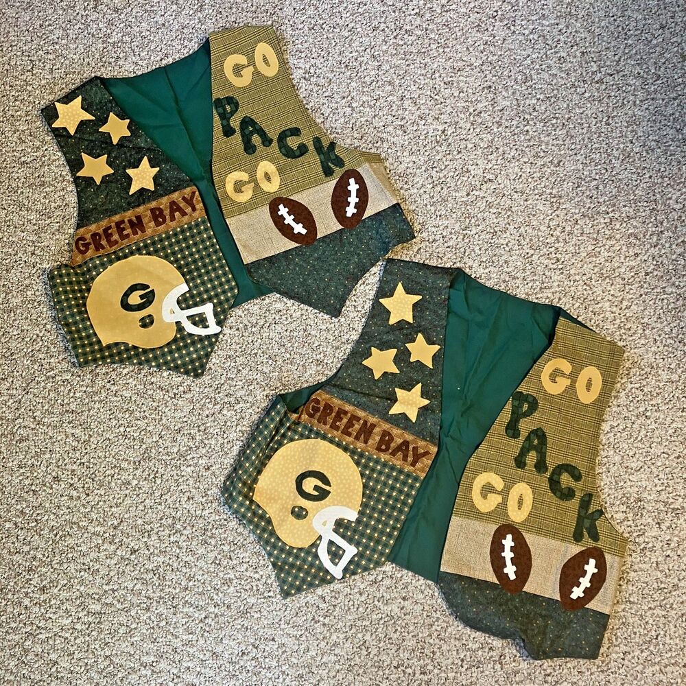 Lot of 2 Handmade Quilted Packers Vests Green Bay Football Go Pack Go Unisex